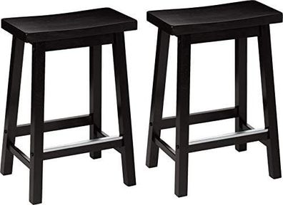 Kitchen Stools Solid Wood Low Bar Stools Dining Chair Easy Assemble Modern Set of 2 24" Tall Black