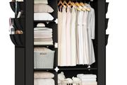 Fabric Wardrobe, 45 x 107 x 161 cm Portable Wardrobe, Foldable Closets with 6 Side Pockets, Black Closet for Bedroom,Living Room &amp; Dorm
