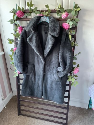 coat new look charcoal grey fake fur coat size 10