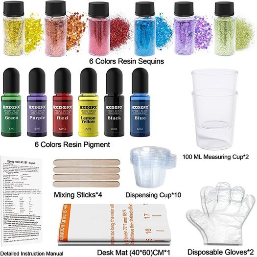 Epoxy Resin Crystal Clear Kit For Beginners - 2 Part 520ml/20oz Clear Coating Resin Starter Kit- Resin Art Casting Jewellery Making Kit for Wood, Table, Tumbler, Bonus Measuring Cup, Sticks and Gloves (FREE POSTAGE)