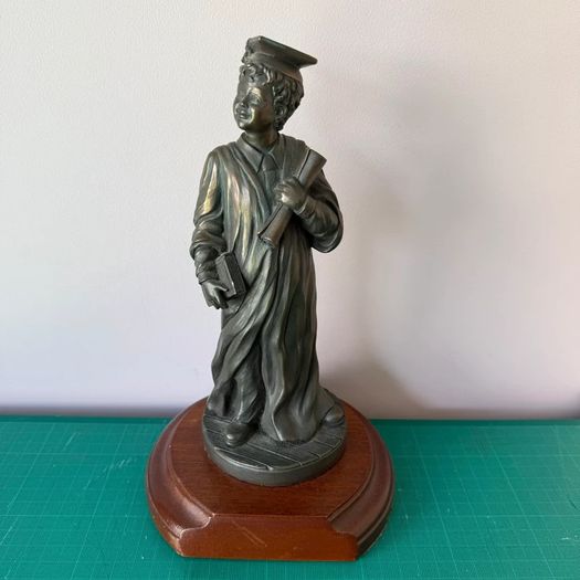 Genesis Graduation Scholar Figurine by Jenny Oliver, Resin Statue on Wooden Base