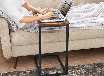 Side Table, Bedside Table, Sofa Side Table, Coffee Table, with Metal Frame, Industrial, for Living Room, Bedroom, Rustic Brown and Black