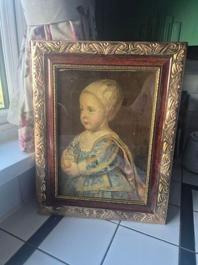 Vintage glass gold framed print of Baby Stuart by Anthony Van Dyke