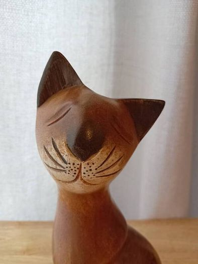 Hand Carved Wooden Cat Sculpture