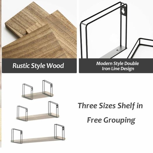 Rustic Floating Shelves, Decorative Wood Wall Shelves Set of 3, Wall Mounted Storage Shelves for Bedroom, Living Room, Kitchen, Bathroom, Office and More Carbonized Black (MULTIPLE COLOURS)