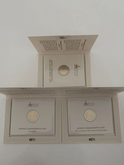 2025 Vatican 3 Coins 2 Euro Folder BU  Michelangelo, Sede Vacante, Holy Year