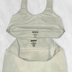 SKIMS Kim Kardashian Seamless Rib Aqua Green Lounge Set Bralette + Boxer Shorts Size S/M