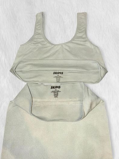 SKIMS Kim Kardashian Seamless Rib Aqua Green Lounge Set Bralette + Boxer Shorts Size S/M