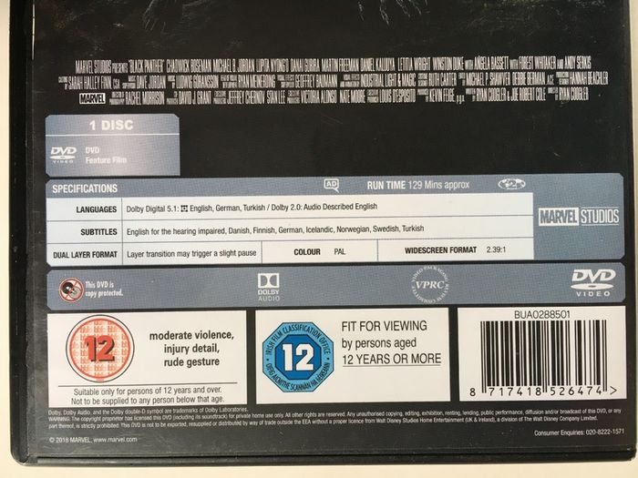 Black Panther (Marvel) [2018] Chadwick Boseman, Michael B. Jordan & Lupita Nyong'o [Movie DVD]