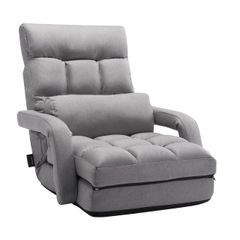 Floor Gaming Chair with 5 Position Adjustable Backrest Folding Sofa Chair with Armrests Gray
