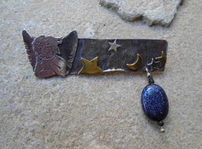 New, Sterling Silver, Angel in Night Sky Brooch, Angel jewellery, Handmade jewellery, New