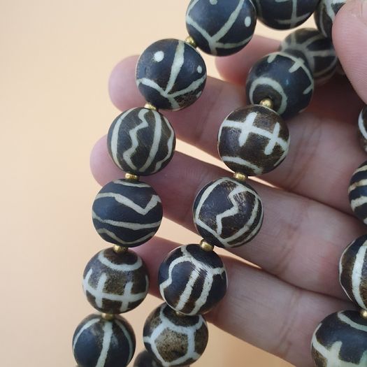 Burmese Antique Pumtek Pyu Petrified Wood Stone Beads Necklace 24 Inches