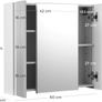 Mirror Cabinet, Bathroom Storage Cabinet with 3 Doors, for Bathroom, 60 x 15 x 55 cm with Adjustable Shelves, Modern White Image 4
