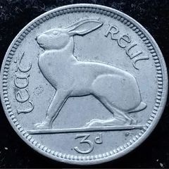 [#478] - Ireland 1942 | Irish 3p | Three Pence | Harp | KM.12a | High Grade