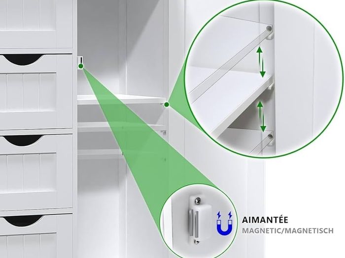 Bathroom Floor Storage Cabinet, Freestanding Storage Unit with Adjustable Shelf, 4 Drawers & Door, for Bedroom, Kitchen, Living Room, Entryway, White