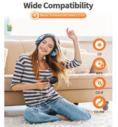 Portable CD Player, 7 Hour Battery Playtime, Compact Discman with Earphone