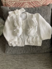 Cardigan hairband and bootees 3 to 6 mths