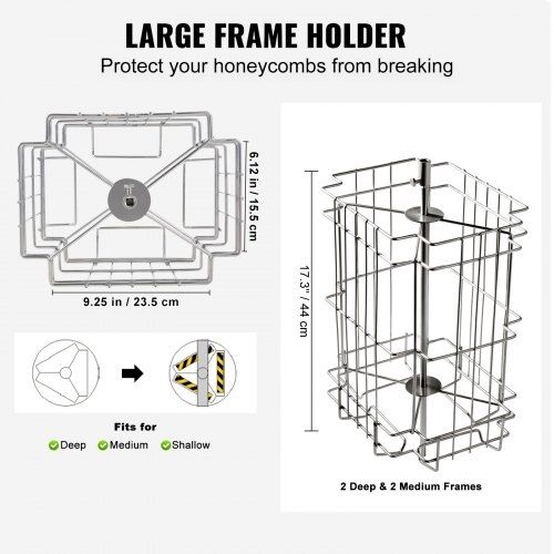 Manual Honey Extractor, 2/4 Frames Honey Spinner Extractor, Stainless Steel Beekeeping Extraction, Honeycomb Drum Spinner with Lid, Apiary Centrifuge Equipment with Height Adjustable Stand