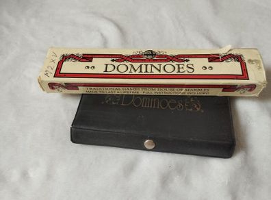 Dominoes in black case & House of Marbles
