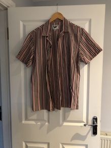 Pull and bear pink striped shirt sleeved shirt