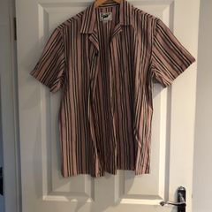 Pull and bear pink striped shirt sleeved shirt