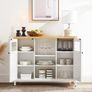 _Sideboard Kitchen Cabinet with Doors Side Cabinet Glass Window 100 x 30 x 76.5 cm Cabinet for Living Room Dining Room Kitchen Hallway Office White Image 3