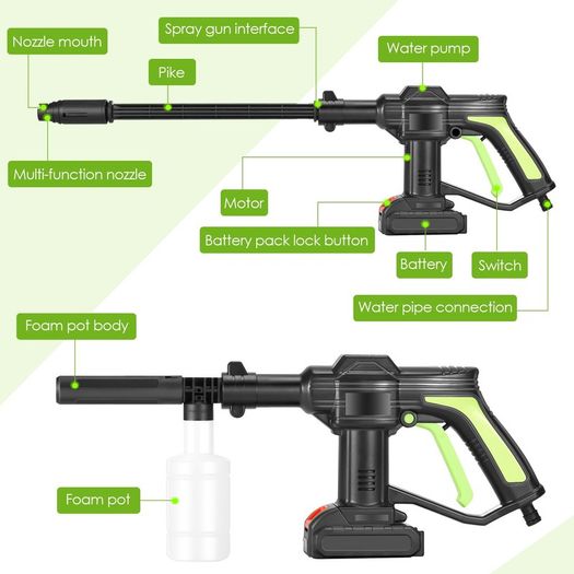 21V Cordless Portable High-Pressure Cleaning Gun Machine, 2.0Ahx2 Battery with Cleaning Brush,6m Hose,for Cleaning Cars,Garden