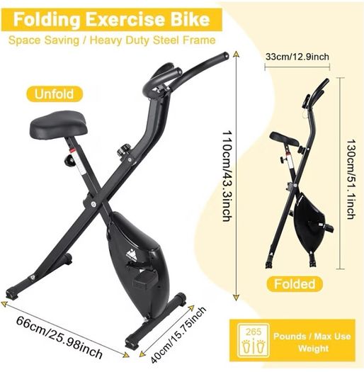 Folding Exercise Bike, Indoor Cycling Stationary Bike | Fitness Bike, 8-Level Resistance, Training Machine with LCD Display, 265 LBS Max Load for Home Indoor Cycling Workouts