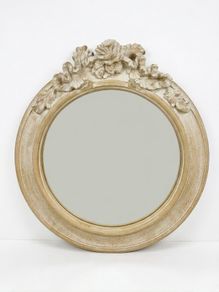 Louis XVI Style Oval Mirror with Distressed Off White Patina