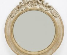 Louis XVI Style Oval Mirror with Distressed Off White Patina