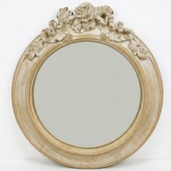 Louis XVI Style Oval Mirror with Distressed Off White Patina