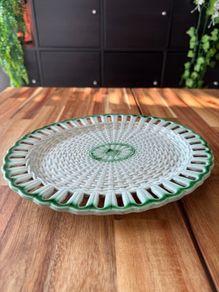 Rare Georgian English Pearlware Reticulated Basket Stand c.1800 to 1830 with Green Rope & Diamond