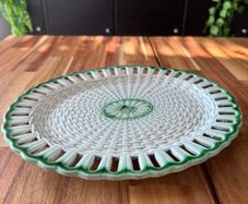 Rare Georgian English Pearlware Reticulated Basket Stand c.1800 to 1830 with Green Rope & Diamond