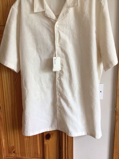 BNWTS Mens Cream Short Sleeve Cotton & Linen Blend Shirt Med including postage