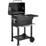 Portable Charcoal Grill with Stainless Steel Grates Side Shelf Thermometer Ash Pan and Wheels Black Image 2