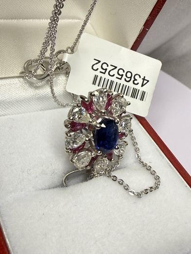 Kyanite, Moissanite & African Ruby Pendant with Chain
