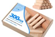 300 Pieces Wooden Dowel Pins 8x30mm, Straight Grooved Wooden Dowels Set with Bevelled End, Fluted Eucalyptus Hardwood Dowels, Wood Plugs for Furniture, Woodworking, and Crafting