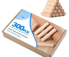 300 Pieces Wooden Dowel Pins 8x30mm, Straight Grooved Wooden Dowels Set with Bevelled End, Fluted Eucalyptus Hardwood Dowels, Wood Plugs for Furniture, Woodworking, and Crafting