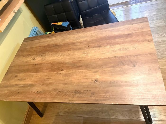 Modern Industrial Dining Table - Rustic Wood Effect Top with Black Metal Legs