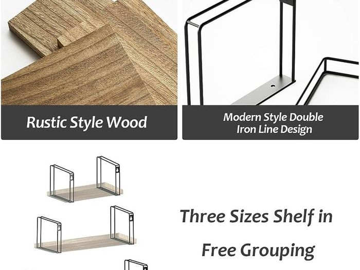 Rustic Floating Shelves, Decorative Wood Wall Shelves Set of 3, Wall Mounted Storage Shelves for Bedroom, Living Room, Kitchen, Bathroom, Office and More Carbonized