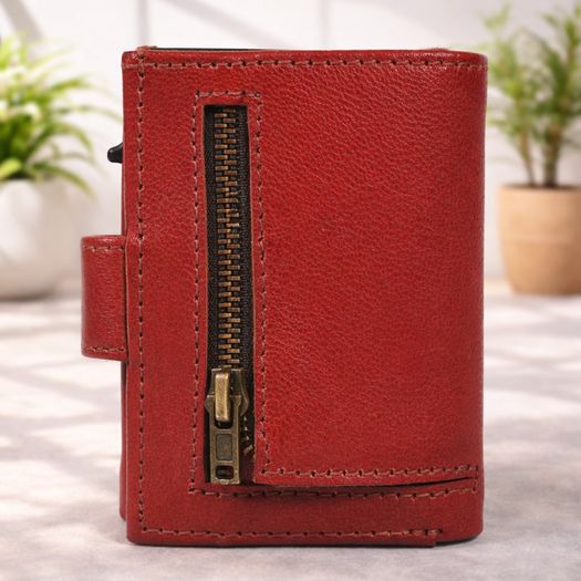 Genuine Leather Pop-Up Card Holder Wallet RFID Blocking Slim Credit Card Case