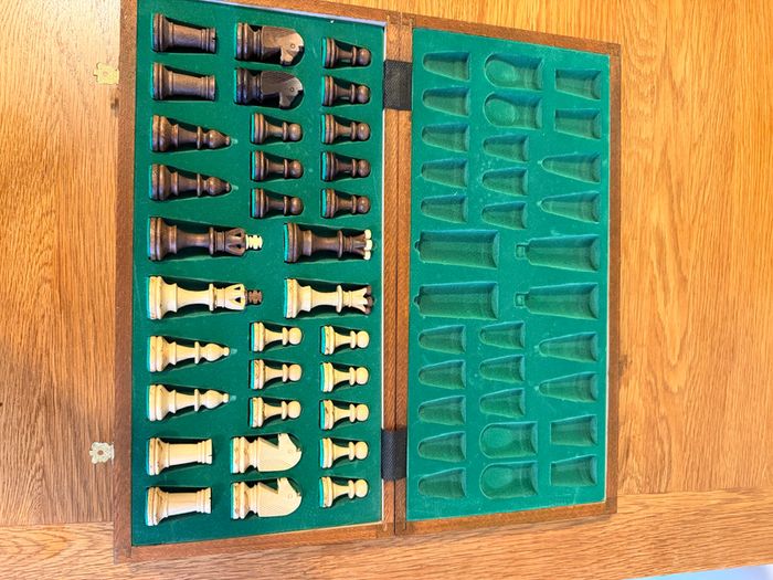 Wooden Folding Chess Set with Carved Pieces, Complete, never used