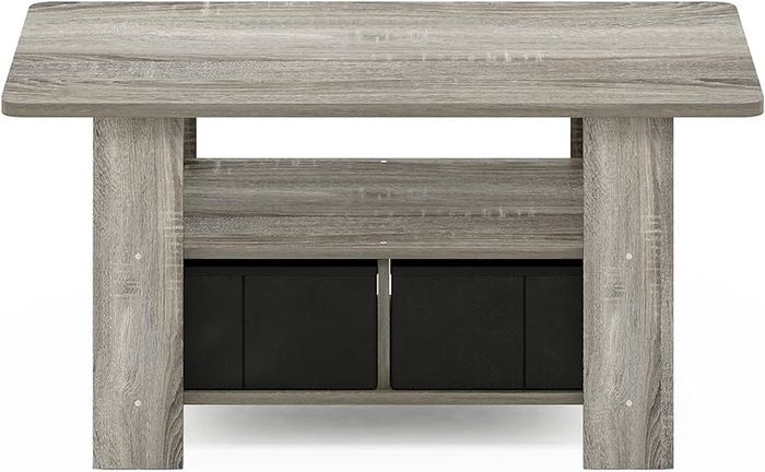 FREE EXPRESS SHIPPING Andrey Coffee Table with Bin Drawer, French Oak/Black