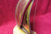 Vintage 1970's Sculpture Brass /  Metal Sailboat On Onyx Stone Base -Signed DeMott