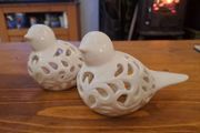 White Ceramic Bird Ornaments Pair