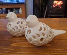 White Ceramic Bird Ornaments Pair