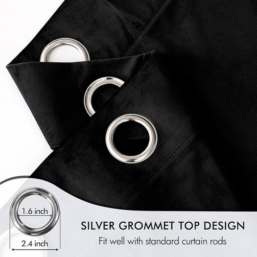 Black Velvet Curtains for Bedroom 2 Panel Set 90 Inch Drop Curtains, Soft Elegent Home Decor Velvet Curtain Living Room, Sun Blocking Room Darkening Thermal Eyelet Curtain 46x90 Inch