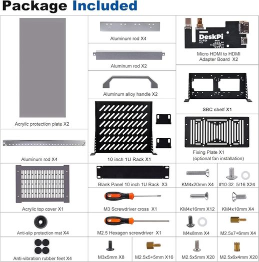 DeskPi RackMate T1, 10 Inch 8U Server Cabinet, 200mm Depth Mini Rack with Rack Shelf & Blank Panel, for 10 Inch AV, NAS and Server Equipment (Silver)