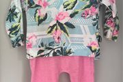 Bonds baby Tropical Floral Hoodie &amp; matching pink leggings Sz 3-6 mths EUC
