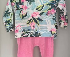 Bonds baby Tropical Floral Hoodie & matching pink leggings Sz 3-6 mths EUC
